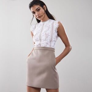 Reiss Sally Lace Detail Dress in Mocha, US Size 8